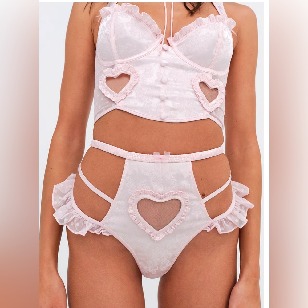 VICTORIA’S SECRET LOVE & LEMONS AILANI PINK HEART RUFFLE HIGH WAIST PANTY M